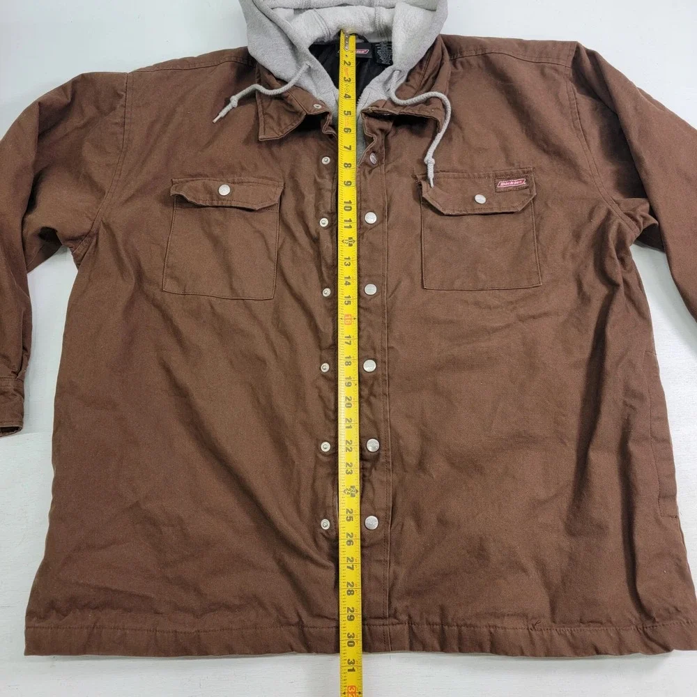 Dickies Men's Brown Quilt Lined Fleece Hooded Utility Canvas Work Jacket Size XL